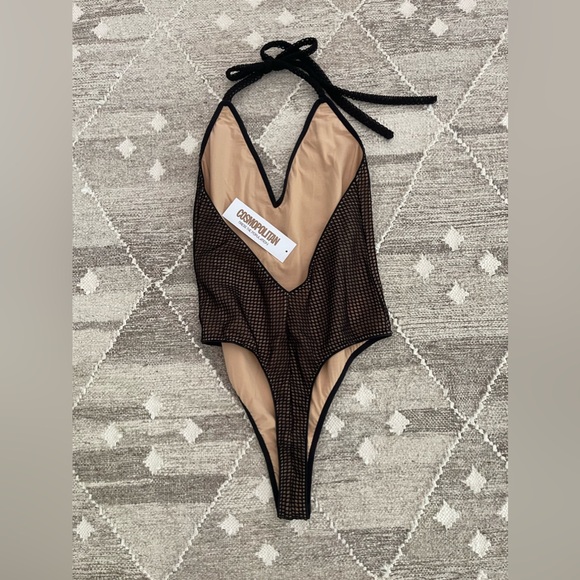 Cosmo x Dress the Population, halter bodysuit, NWT, Size Large, Color Nude/Black - Picture 3 of 5